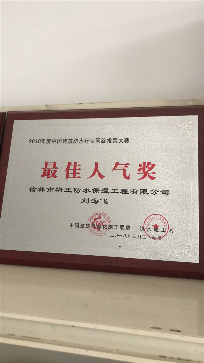 堵王防水保溫工程最佳人氣獎(jiǎng)